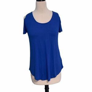 JM Collection Cold Shoulder Top Short Sleeves Blue Dragon Stretchy Scoop Neck XS